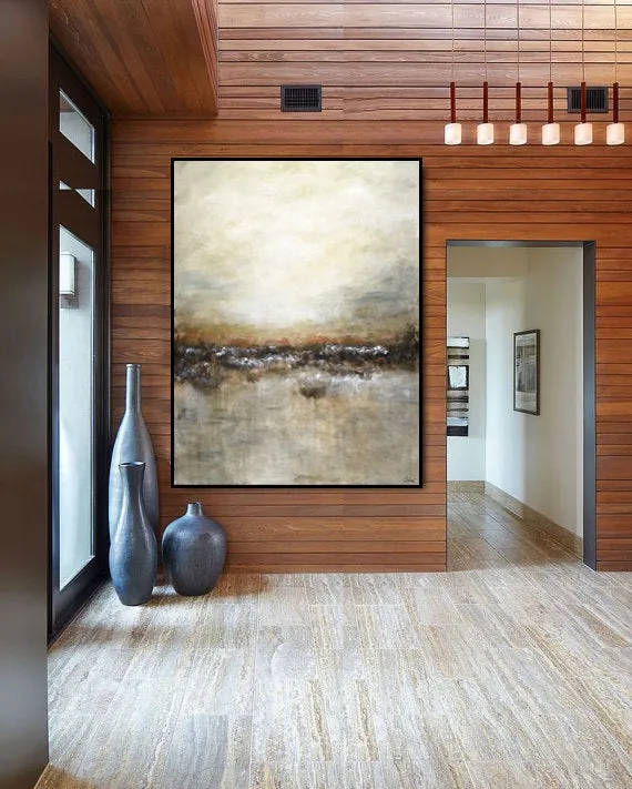 Large Landscape Brown Tan Abstract Painting Modern Artwork Fp018