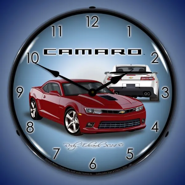 Lighted 2014 SS Camaro 5th Generation Crystal Red Clock