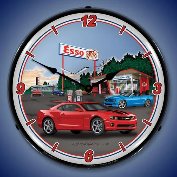 Lighted 5th Generation Camaro Esso Station Clock