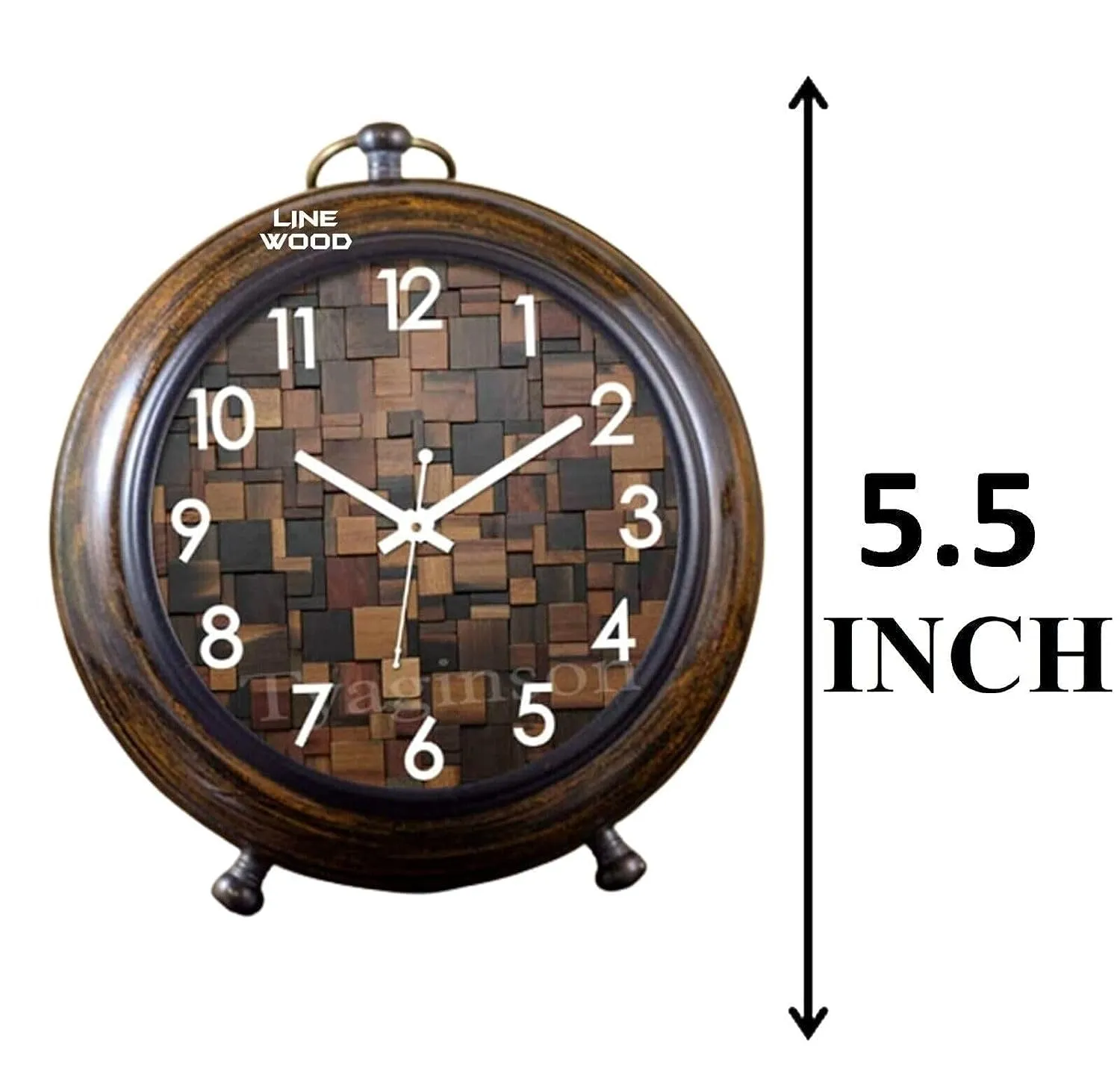 LINE WOOD™ - Handmade Antique Wooden Table Clock, Desk Clock Nautical Style Hanging Table Clock for Home & Office, Bed Room, Study Room Decoration Gift (5 Inch - Brown)