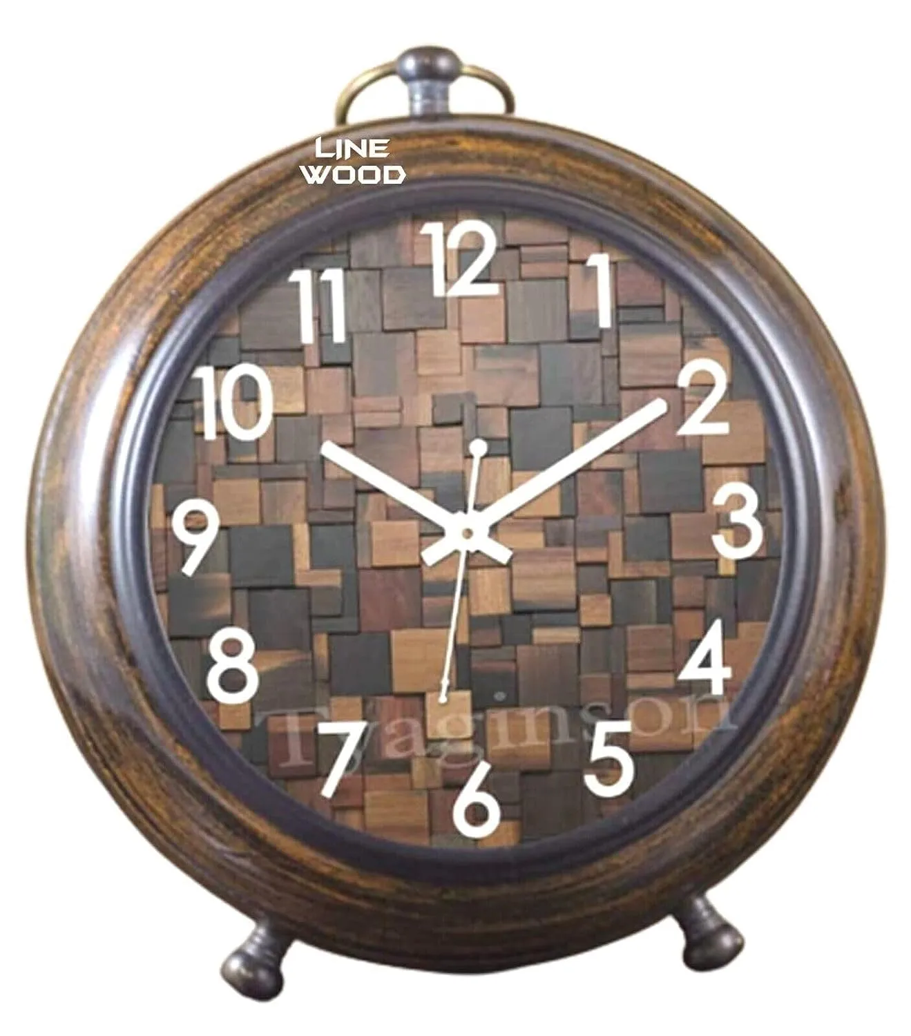 LINE WOOD™ - Handmade Antique Wooden Table Clock, Desk Clock Nautical Style Hanging Table Clock for Home & Office, Bed Room, Study Room Decoration Gift (5 Inch - Brown)