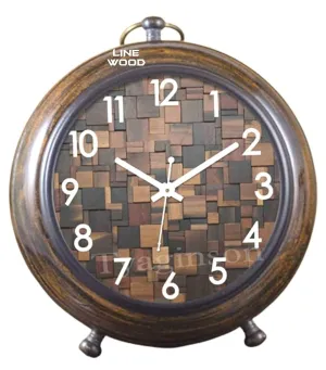 LINE WOOD™ - Handmade Antique Wooden Table Clock, Desk Clock Nautical Style Hanging Table Clock for Home & Office, Bed Room, Study Room Decoration Gift (5 Inch - Brown)