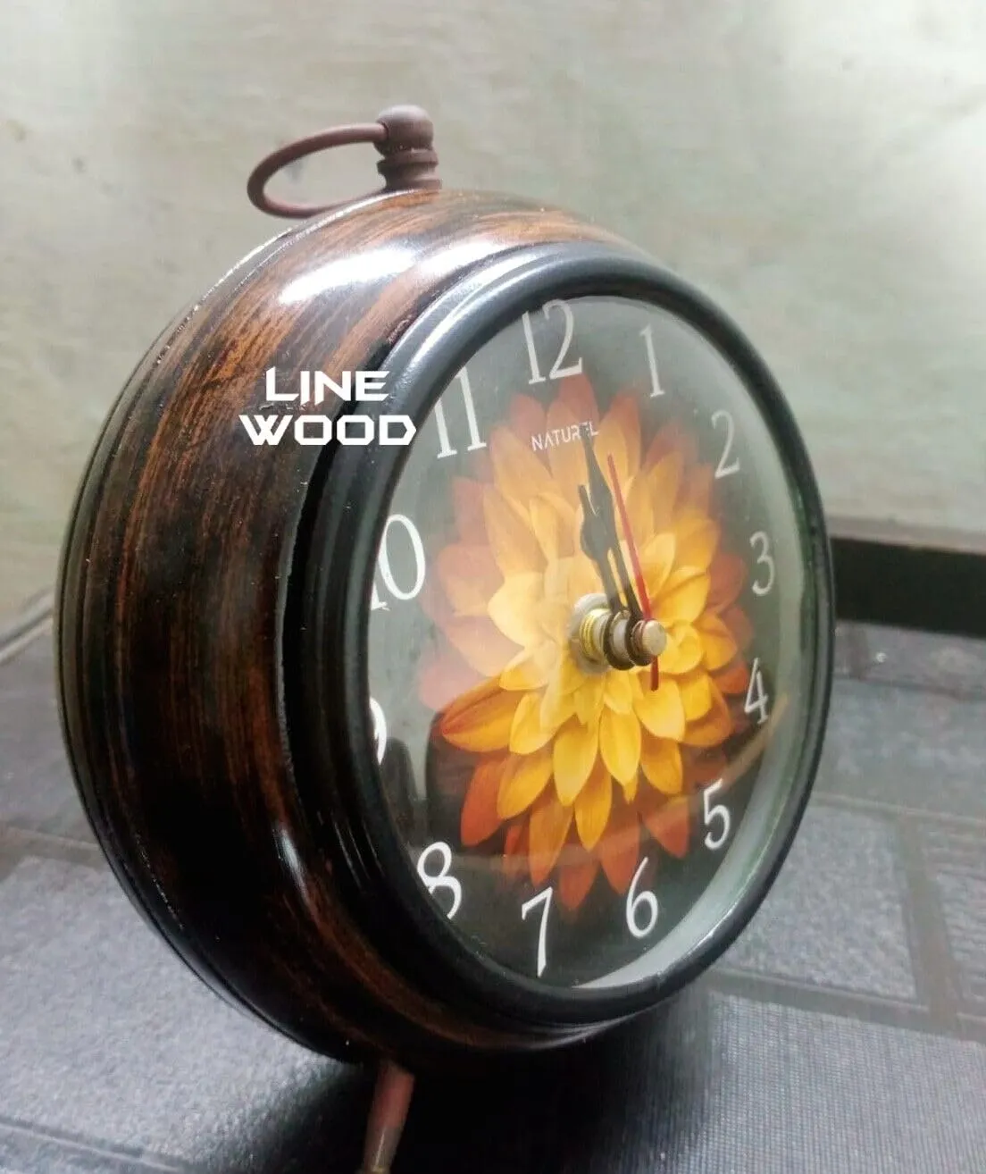LINE WOOD™ - Handmade Antique Wooden Table Clock, Desk Clock Nautical Style Hanging Table Clock for Home & Office, Bed Room, Study Room Decoration Gift (5 Inch - Yellow Brown)