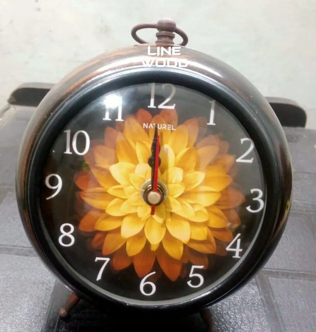 LINE WOOD™ - Handmade Antique Wooden Table Clock, Desk Clock Nautical Style Hanging Table Clock for Home & Office, Bed Room, Study Room Decoration Gift (5 Inch - Yellow Brown)