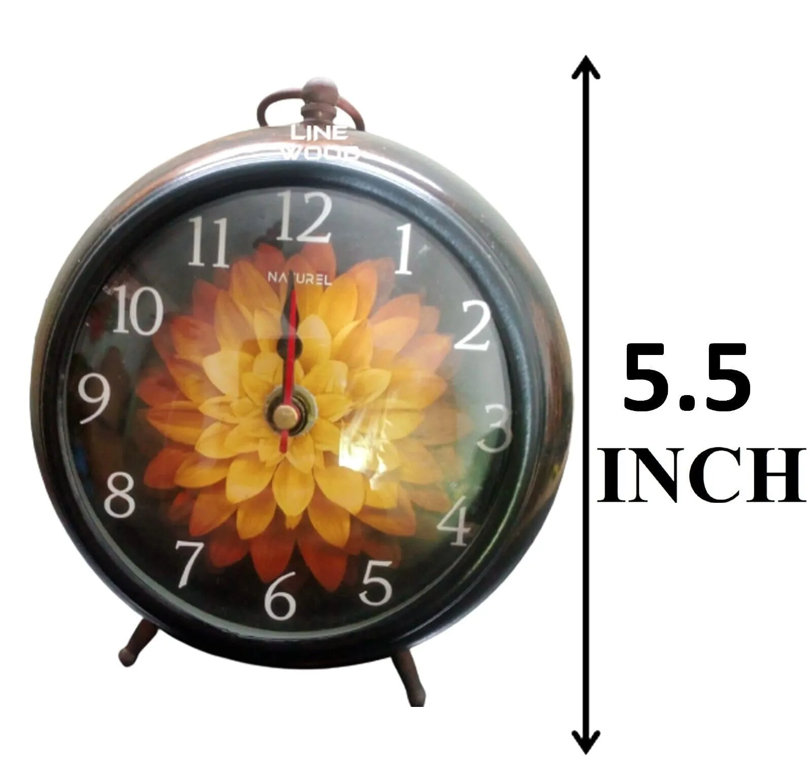 LINE WOOD™ - Handmade Antique Wooden Table Clock, Desk Clock Nautical Style Hanging Table Clock for Home & Office, Bed Room, Study Room Decoration Gift (5 Inch - Yellow Brown)