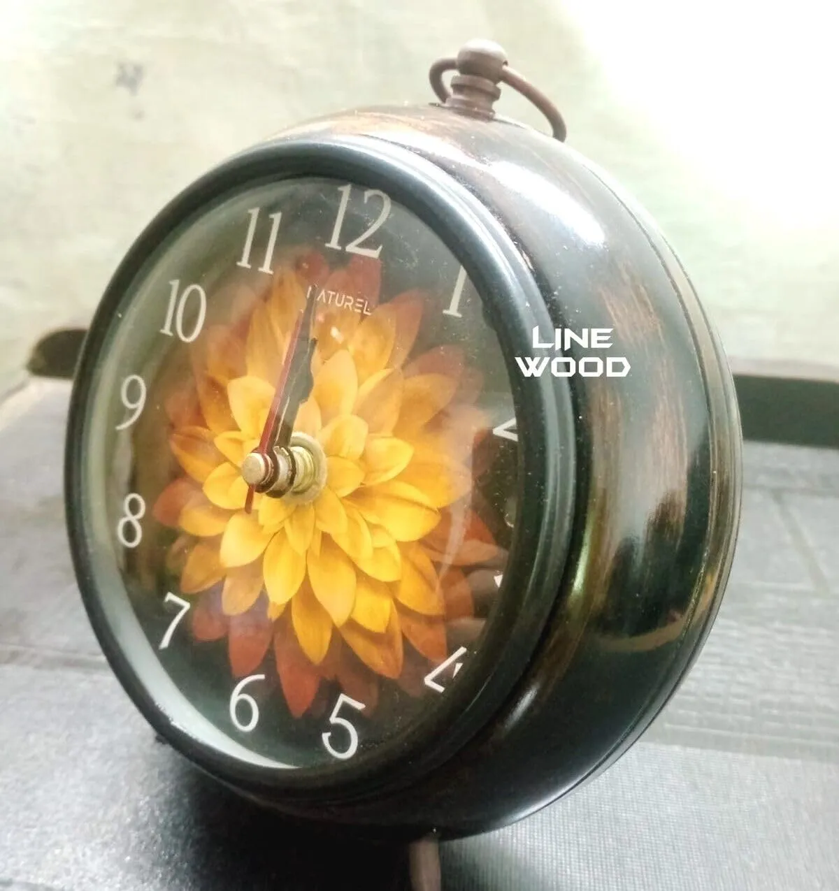 LINE WOOD™ - Handmade Antique Wooden Table Clock, Desk Clock Nautical Style Hanging Table Clock for Home & Office, Bed Room, Study Room Decoration Gift (5 Inch - Yellow Brown)