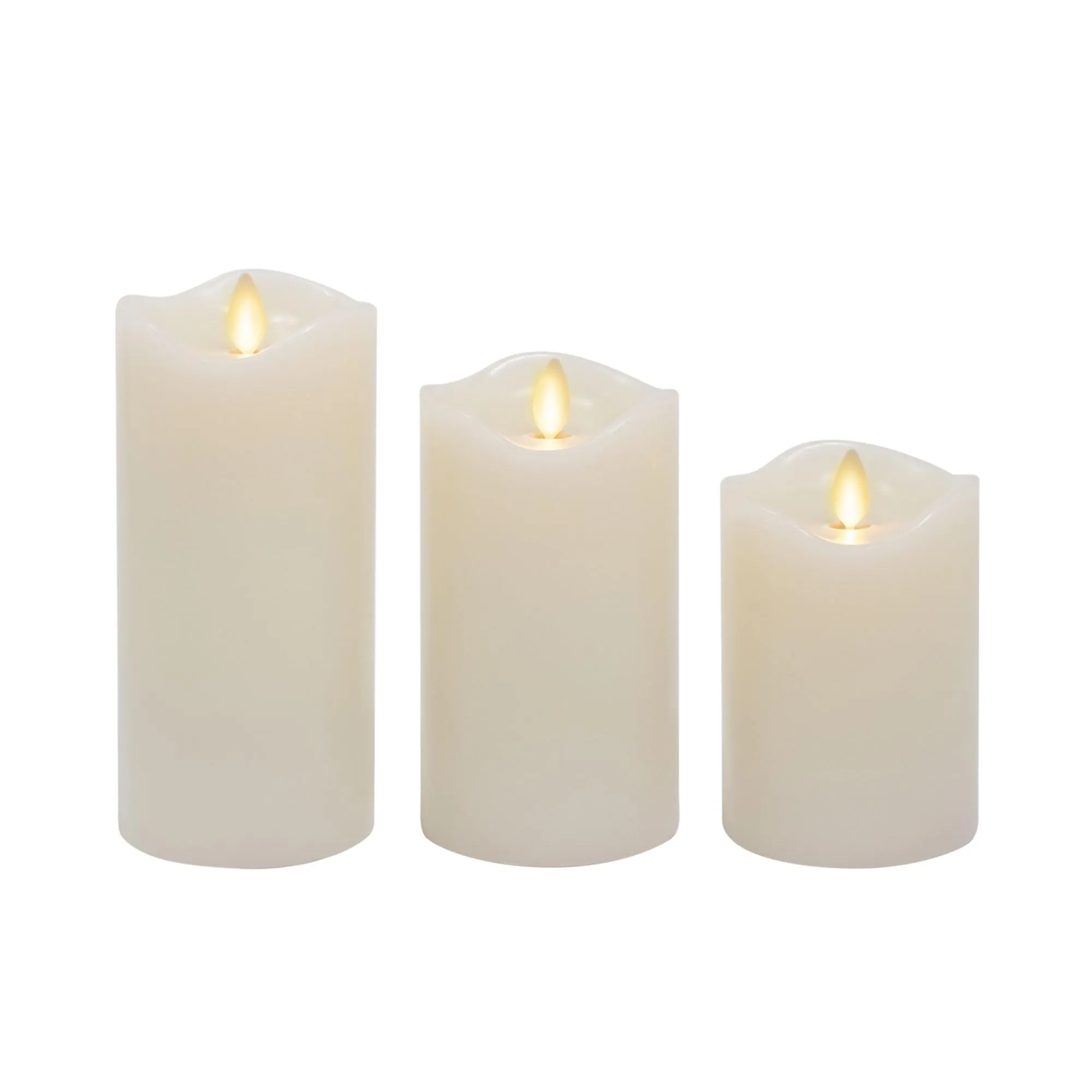 Matchless Candle Co. Set of 3 Realistic Flameless Moving Flame LED Candle Melted Top Edge, LED Battery Operated Real Wax Candle - Pearl Ivory