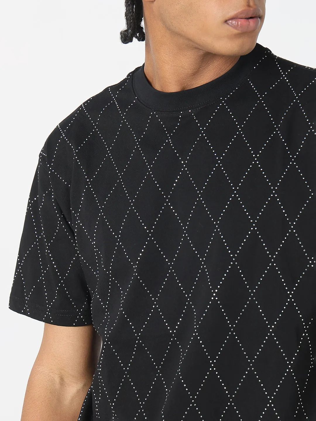 Men Casual Black & White Geometric T-Shirt