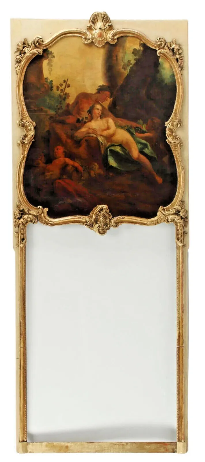 Mirrors, (2) Exceptional French Parcel Gilt & Painted Trumeau, Vintage / Antique