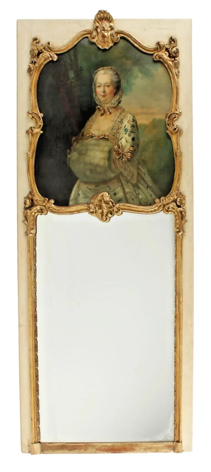 Mirrors, (2) Exceptional French Parcel Gilt & Painted Trumeau, Vintage / Antique