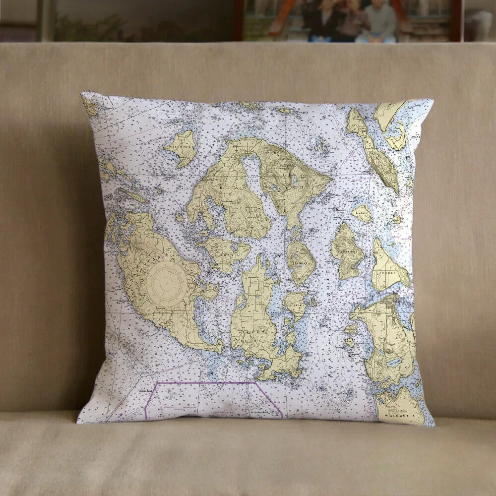 Nautical Chart Pillows, San Juan Islands, Washington Coastal Map