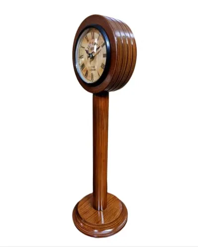 Nautical Edge Handmade Antique Wooden Table Top Clock Desk Clock Nautical Edge - Unique Priced Antique Stayle Roman Number Home & Office Study Living Room Decoration Gift Item (Brown)