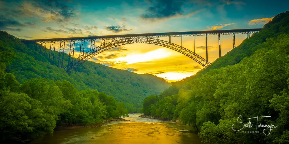 New River Gorge Bridge Fine Art Photography Curved Metal Print