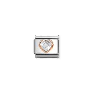 Nomination Composable Link Heart, White Faceted Cubic Zirconia, 9K Rose Gold