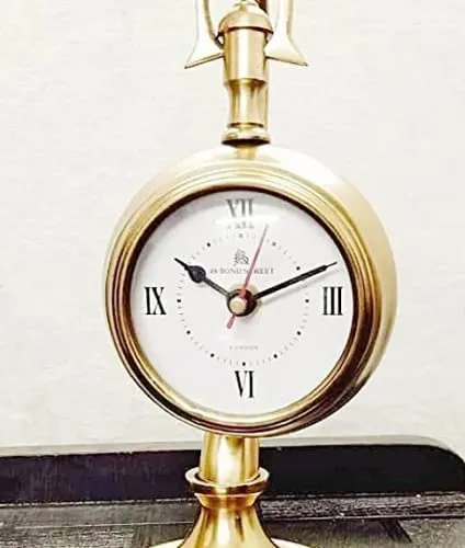 NOOR COLLECTION Antique Brass Table Top Clock Desk Clock & Hanging Tabletop Clock for Home & Office Living Room Kids Room Studio Decoration Gift (10 Inch Brown) No TIK TIK