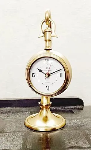 NOOR COLLECTION Antique Brass Table Top Clock Desk Clock & Hanging Tabletop Clock for Home & Office Living Room Kids Room Studio Decoration Gift (10 Inch Brown) No TIK TIK