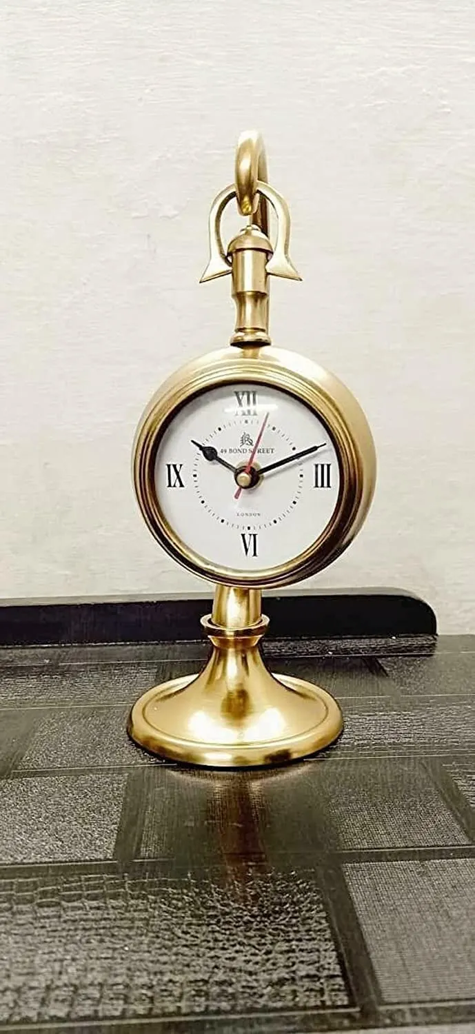 NOOR COLLECTION Antique Brass Table Top Clock Desk Clock & Hanging Tabletop Clock for Home & Office Living Room Kids Room Studio Decoration Gift (10 Inch Brown) No TIK TIK