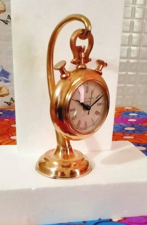 NOOR COLLECTION Antique Brass Table Top Clock Desk Clock & Hanging Tabletop Clock for Home & Office Living Room Kids Room Studio Decoration Gift (10 Inch White Brown)
