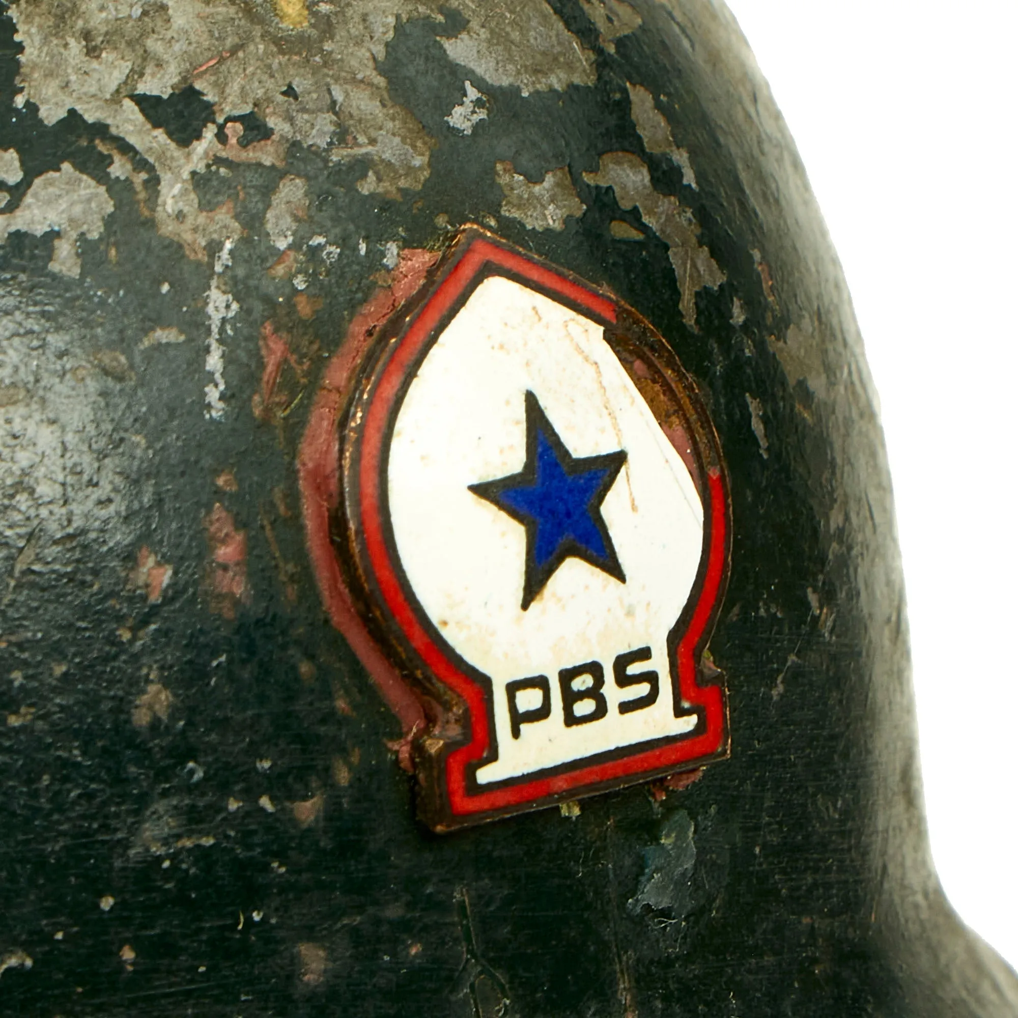 Original U.S. WWII Italian Campaign Miniature M1 Helmet Paperweight Souvenir With Enameled North Africa Command Insignia for the Peninsular Base Sector - Italian Made