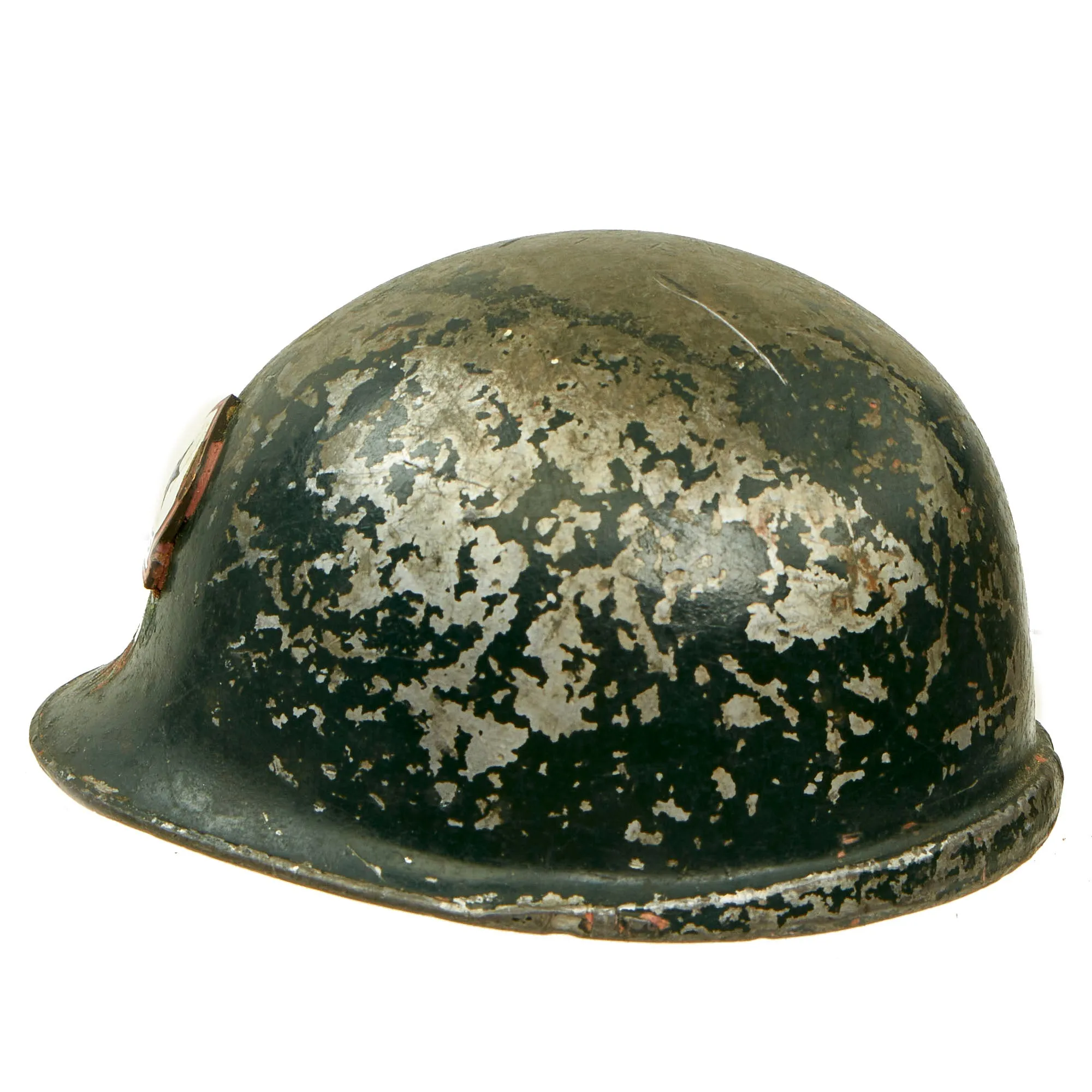 Original U.S. WWII Italian Campaign Miniature M1 Helmet Paperweight Souvenir With Enameled North Africa Command Insignia for the Peninsular Base Sector - Italian Made