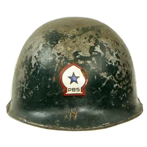 Original U.S. WWII Italian Campaign Miniature M1 Helmet Paperweight Souvenir With Enameled North Africa Command Insignia for the Peninsular Base Sector - Italian Made
