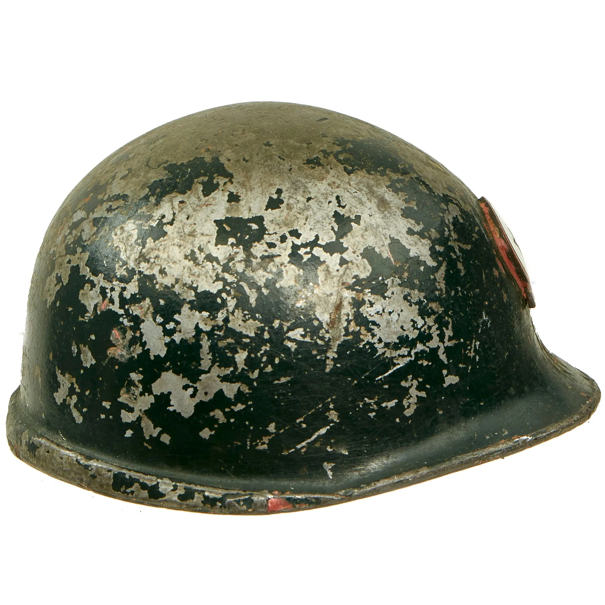 Original U.S. WWII Italian Campaign Miniature M1 Helmet Paperweight Souvenir With Enameled North Africa Command Insignia for the Peninsular Base Sector - Italian Made