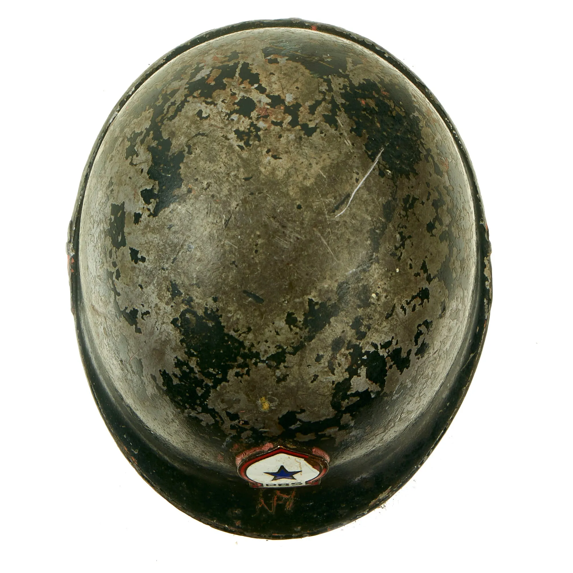 Original U.S. WWII Italian Campaign Miniature M1 Helmet Paperweight Souvenir With Enameled North Africa Command Insignia for the Peninsular Base Sector - Italian Made