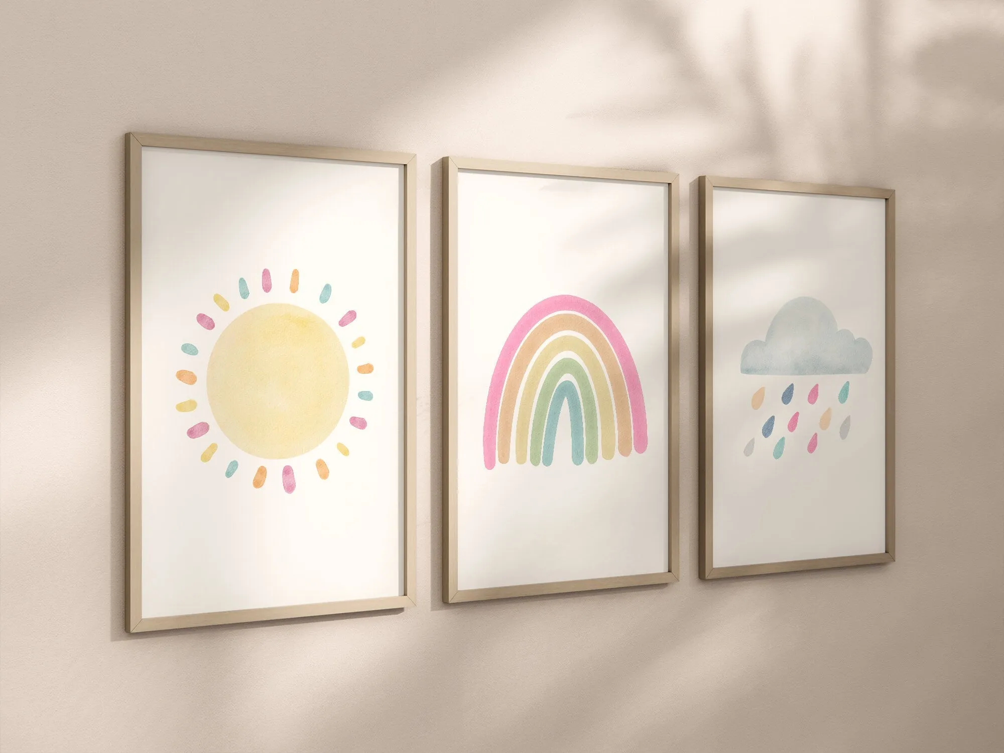 Pastel Rainbow Sun Cloud Set of 3 Nursery Art Prints, Weather colorful Nursery Wall Art, Nursery Decor, Play Room, Baby Room Ideas, 039