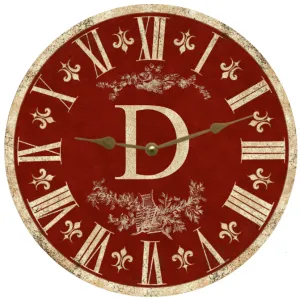 Personalized Red Monogram Clock-Monogram Clock-Wall Clock