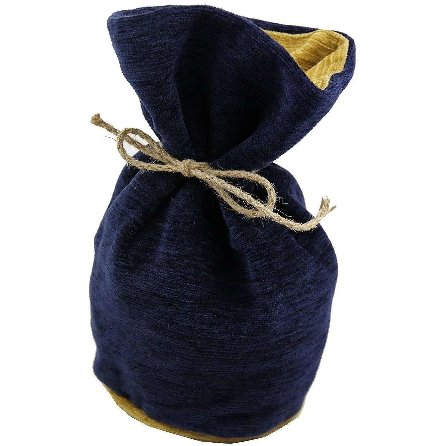 Plain Chenille Contrast Navy Blue   Yellow Door Stop With String