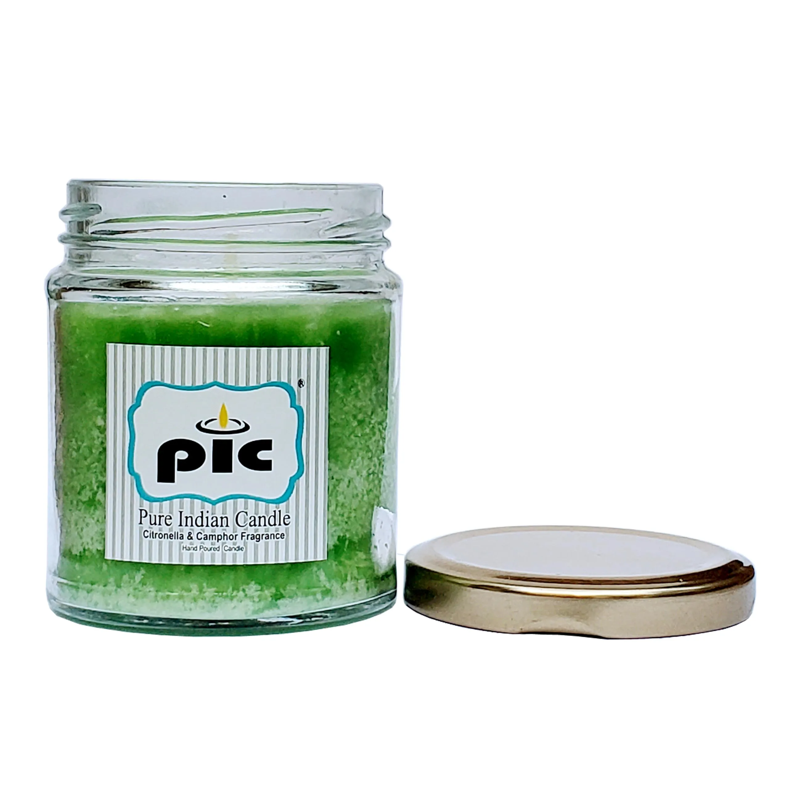 Pure Indian Candle Handpourd Lt. Green Citronella and Camphor Scented Jar Wax Candle (Pack of 6 Pcs.) PICSJC149246