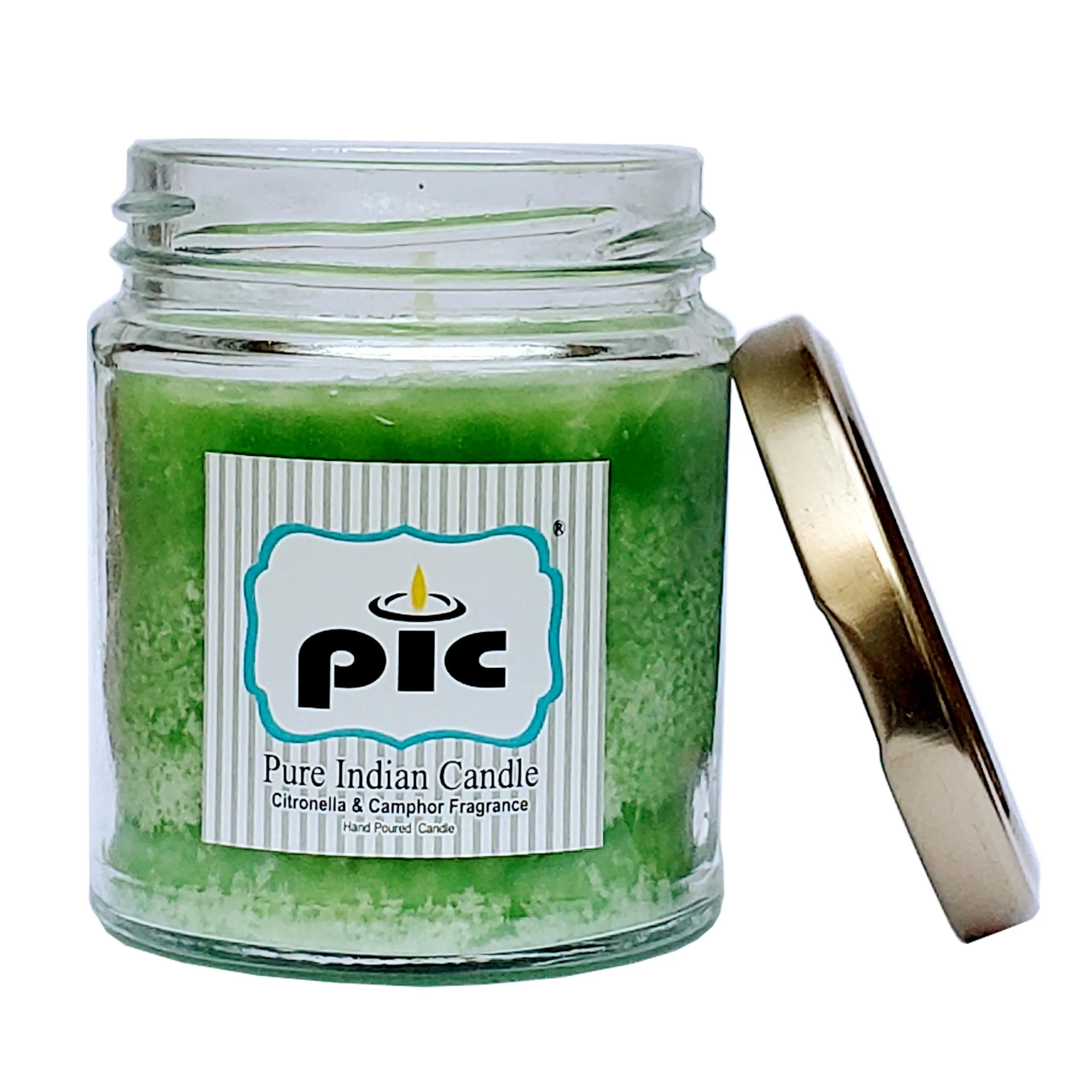Pure Indian Candle Handpourd Lt. Green Citronella and Camphor Scented Jar Wax Candle (Pack of 6 Pcs.) PICSJC149246