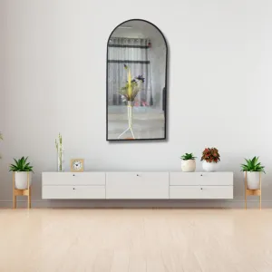 Quality Glass Modern Elegance Semi Circle Wall-Mounted Mirror Metal Framed Wall Mirror Bathroom Mirror Living Room Mirror Home Decor Mirror 24 x 48 Inches Black MF 84
