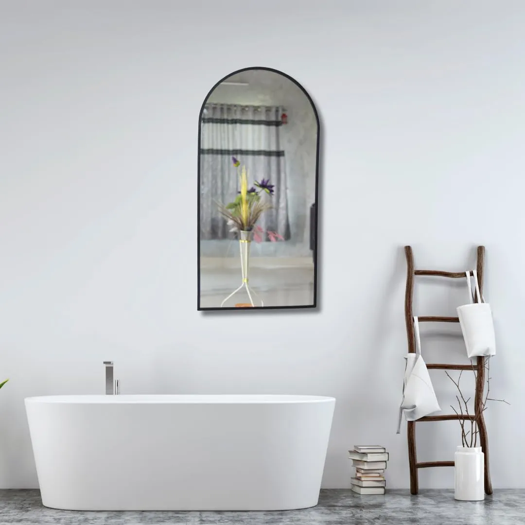Quality Glass Modern Elegance Semi Circle Wall-Mounted Mirror Metal Framed Wall Mirror Bathroom Mirror Living Room Mirror Home Decor Mirror 24 x 48 Inches Black MF 84