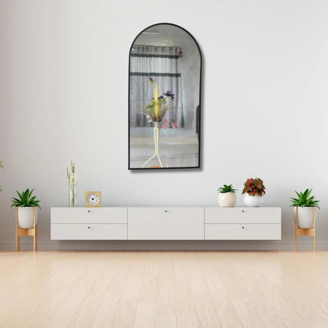 Quality Glass Modern Elegance Semi Circle Wall-Mounted Mirror Metal Framed Wall Mirror Bathroom Mirror Living Room Mirror Home Decor Mirror 24 x 48 Inches Black MF 84