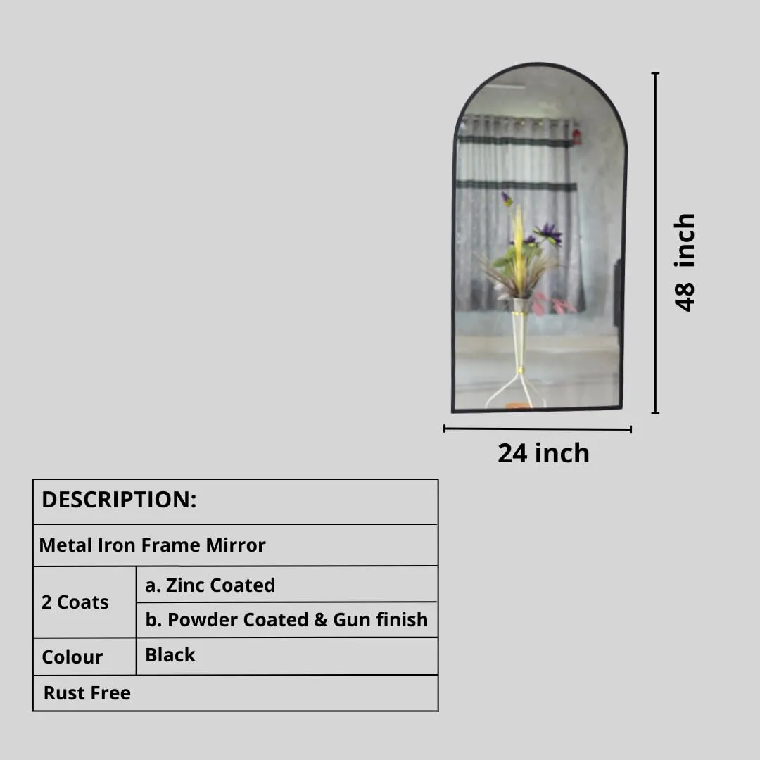 Quality Glass Modern Elegance Semi Circle Wall-Mounted Mirror Metal Framed Wall Mirror Bathroom Mirror Living Room Mirror Home Decor Mirror 24 x 48 Inches Black MF 84