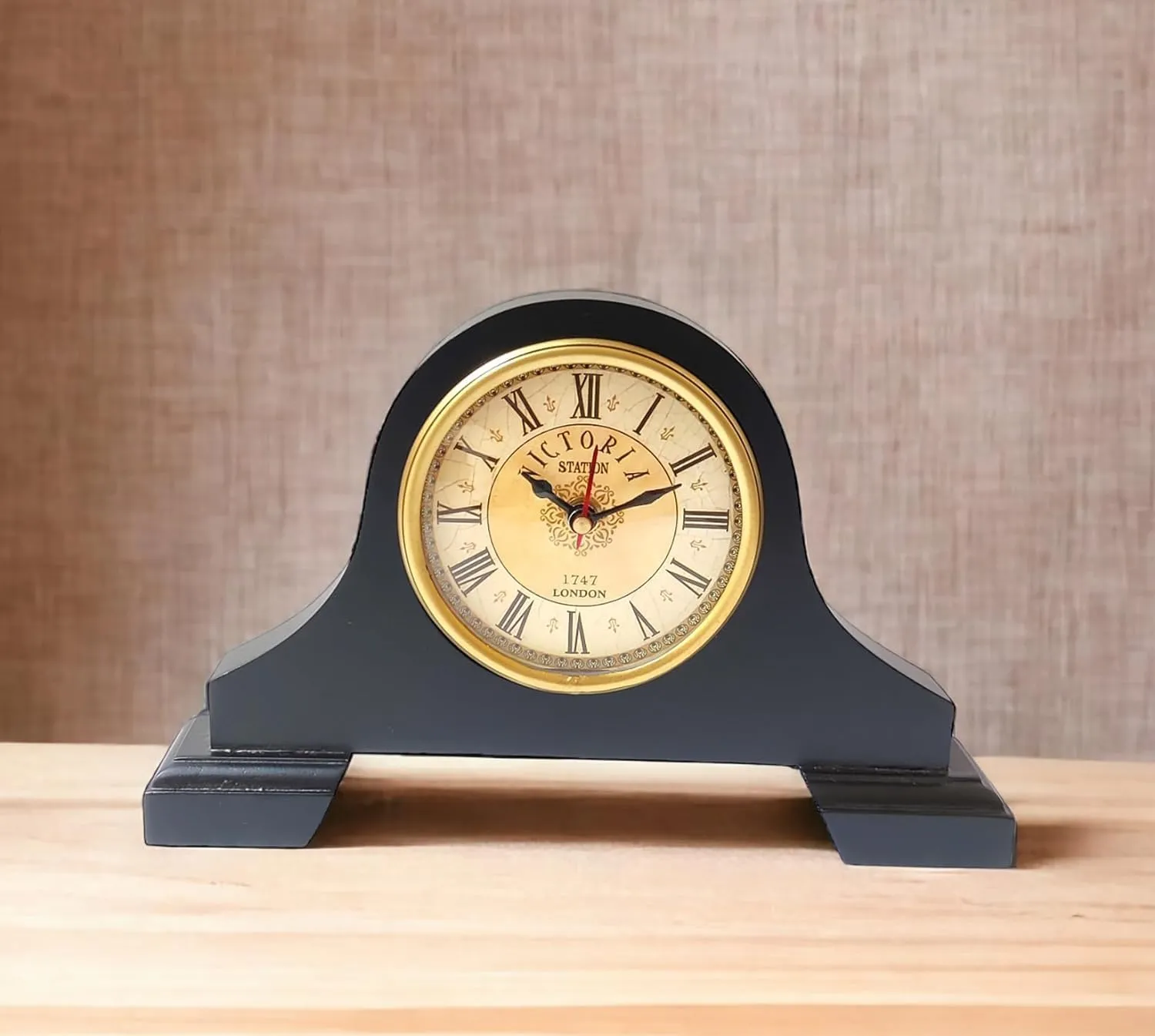 Rocks Handicraft Hndmade Wooden Table Clock Desk Clock Victoria Style Mantel Clock Battery for Home & Office, Bed Room, Kids Room, Study Room, Study Room Decor Gift (10 Inch - Brown)