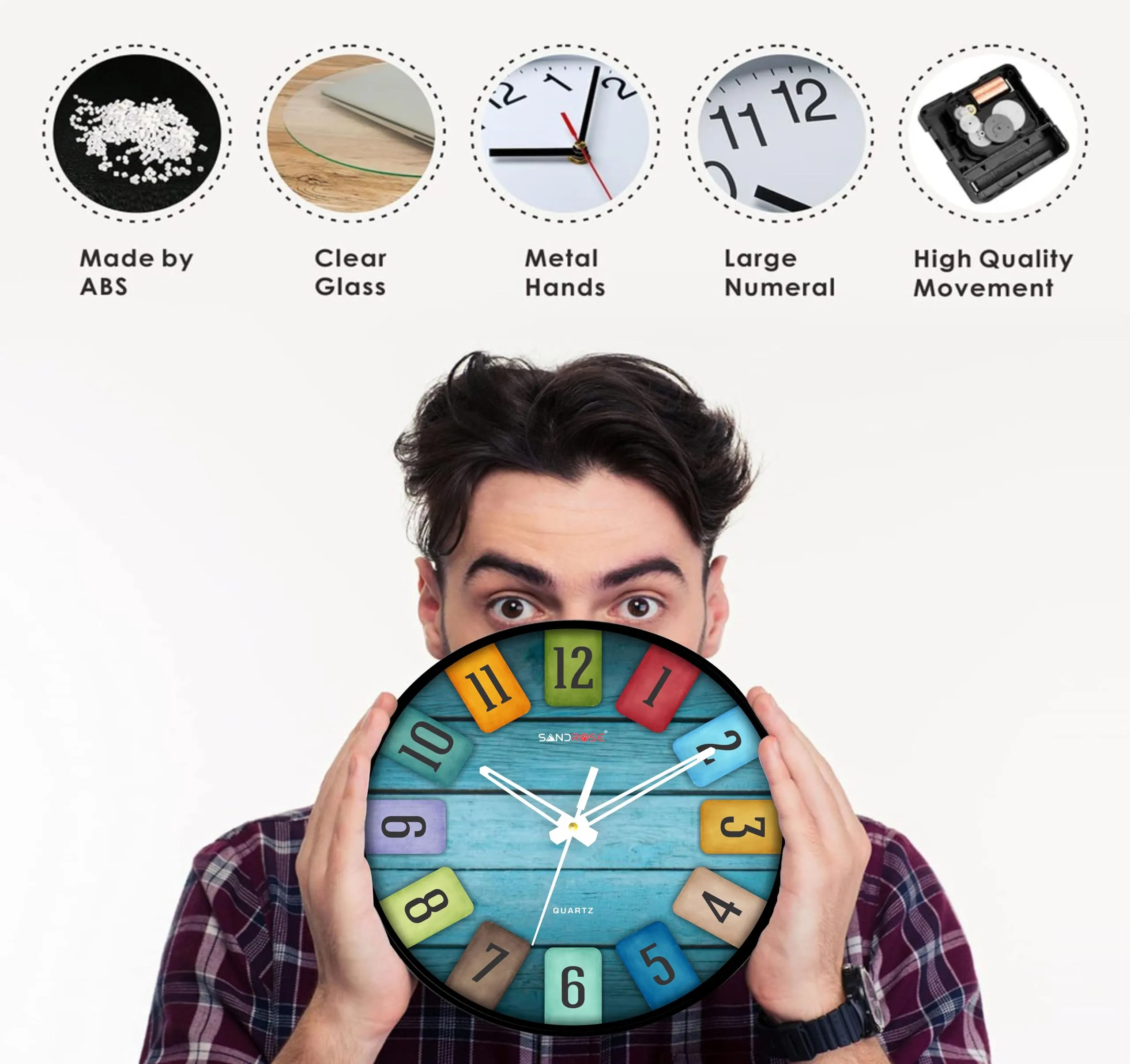 SANDROSE 10-inch Classic & Stylish Wall Clock with Modern Touches, Perfect for Home Living Room Bedroom Hall Office -2058