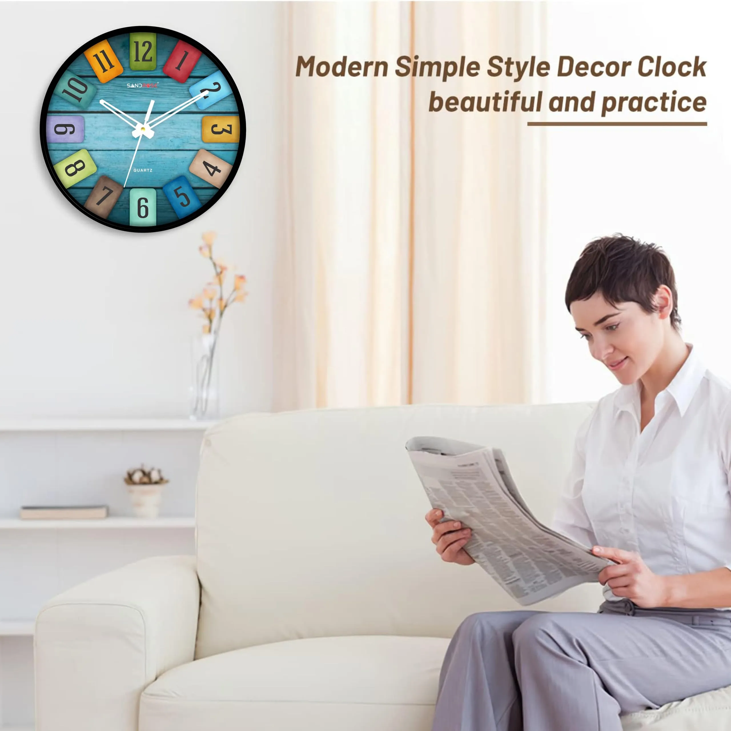 SANDROSE 10-inch Classic & Stylish Wall Clock with Modern Touches, Perfect for Home Living Room Bedroom Hall Office -2058