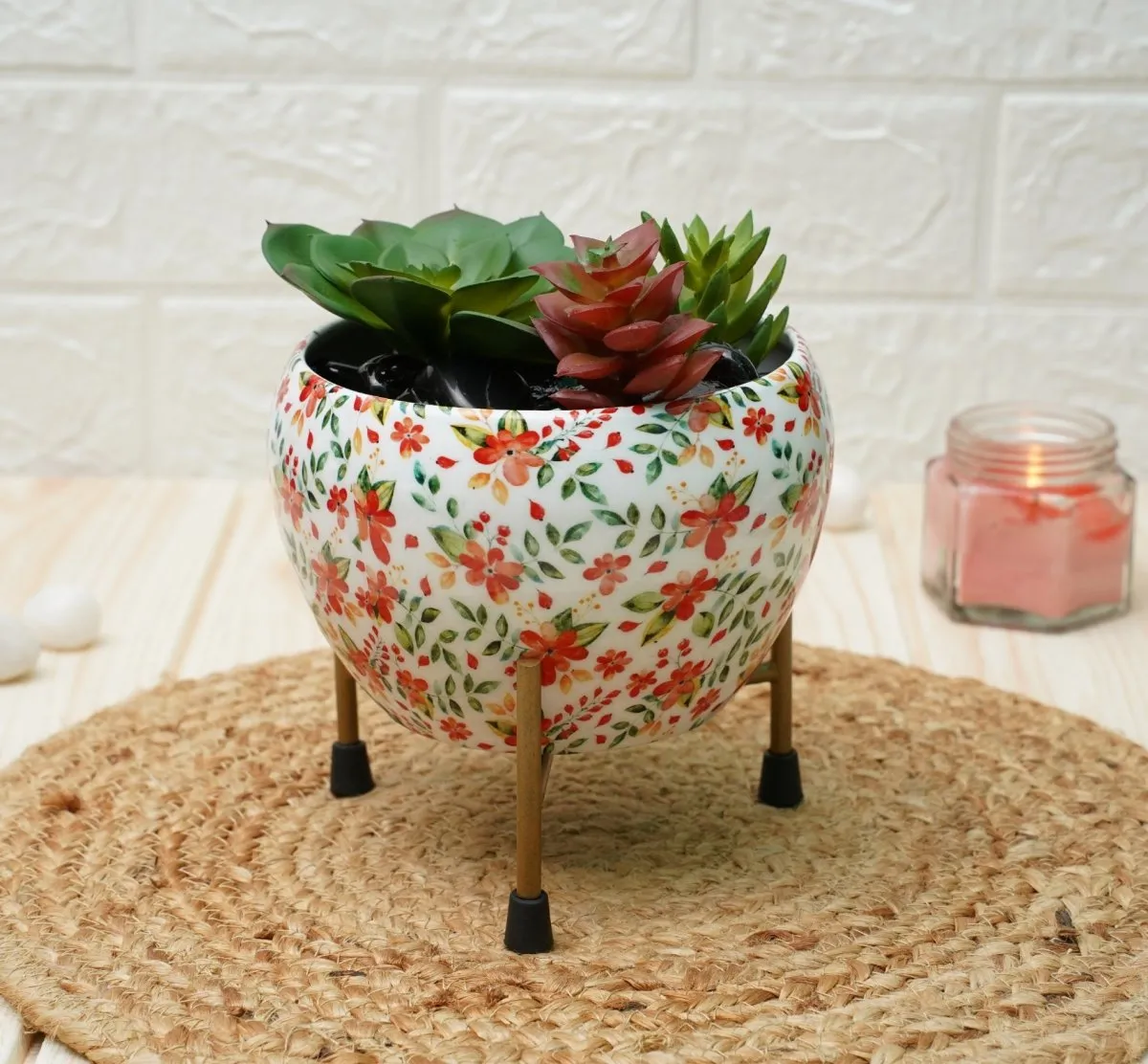 Small Pot for Indoor Plants (Red Flower, Pack of 2)