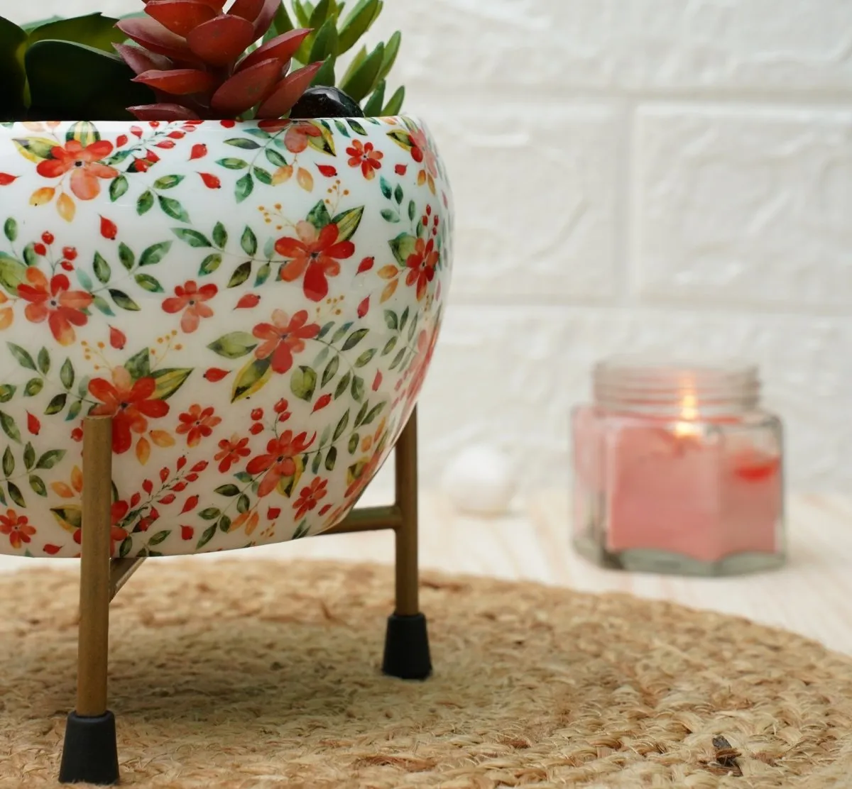 Small Pot for Indoor Plants (Red Flower, Pack of 2)