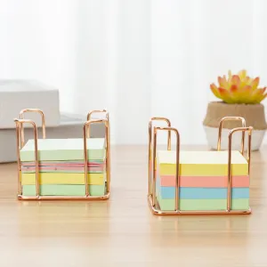 Tabletop Copper Metal Sticky Note Cube Holders, Memo Pads Containers for Home Office School Desk, Set of 2