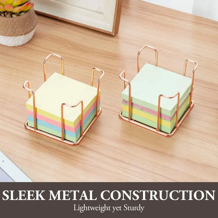 Tabletop Copper Metal Sticky Note Cube Holders, Memo Pads Containers for Home Office School Desk, Set of 2