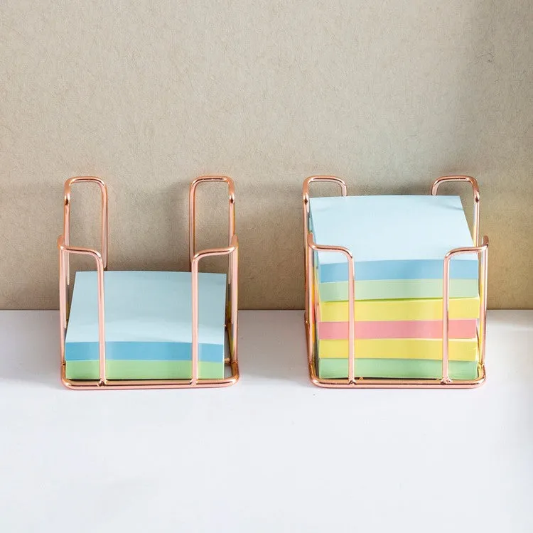 Tabletop Copper Metal Sticky Note Cube Holders, Memo Pads Containers for Home Office School Desk, Set of 2