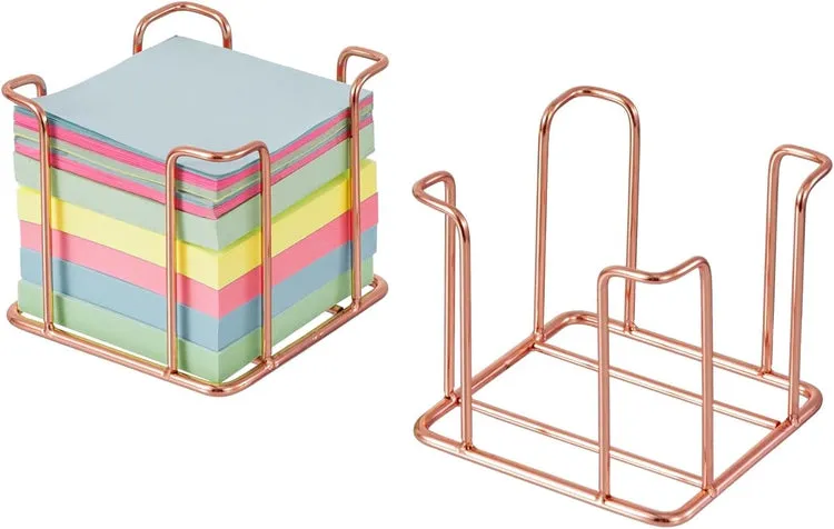 Tabletop Copper Metal Sticky Note Cube Holders, Memo Pads Containers for Home Office School Desk, Set of 2