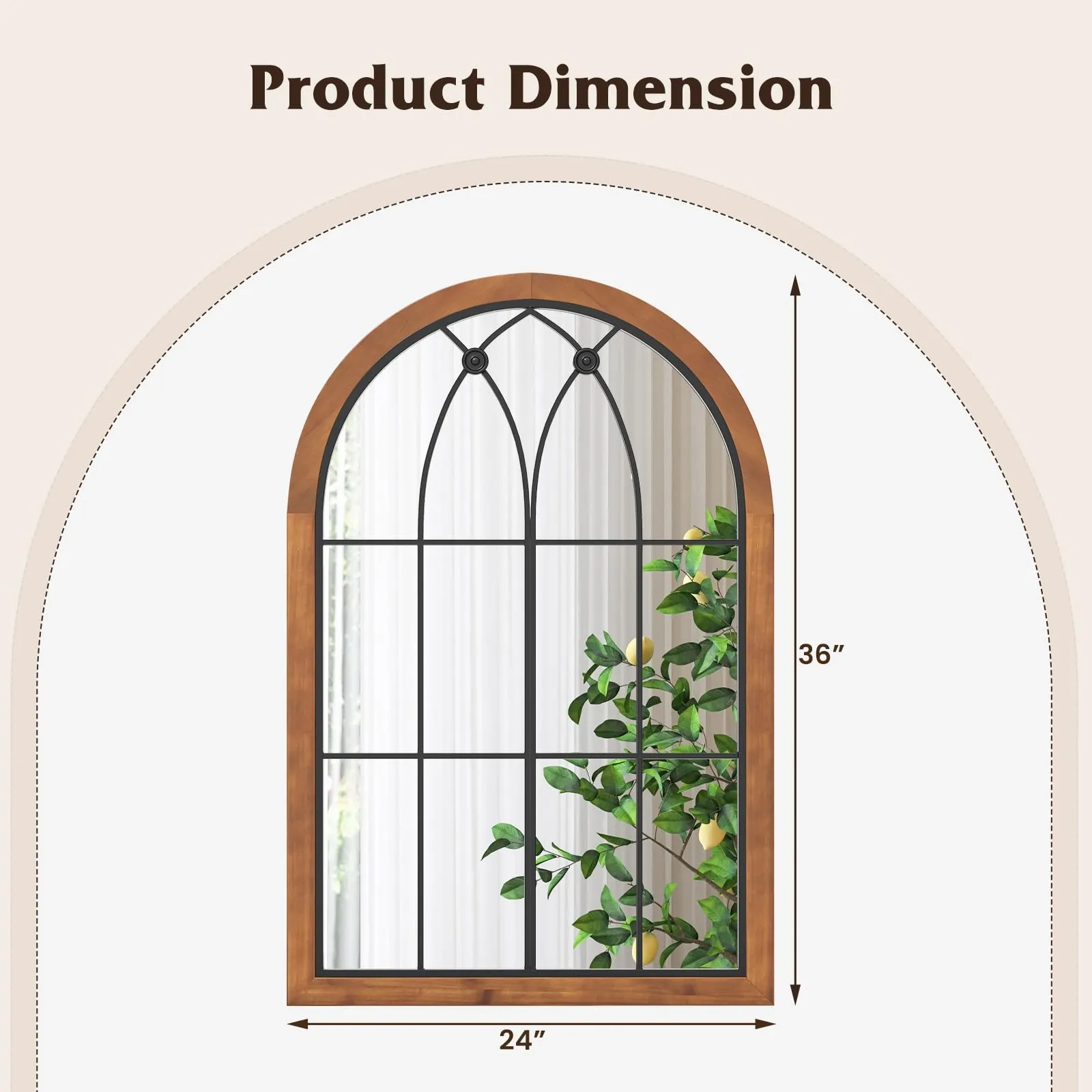 Tangkula Arched Window Mirror, Window Frame Decor Wall Mounted Mirror with Back Board, 24" x 36" Wall Mirror