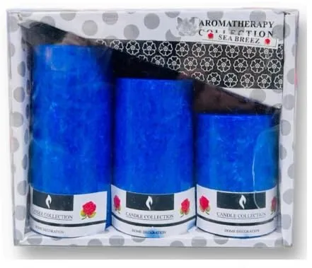 The Decor Affair Set of 3 Marble Finish Pillar Candles - Sea Breeze Scented, Smokeless, Small Size, Perfect for Home Decor & Celebrations
