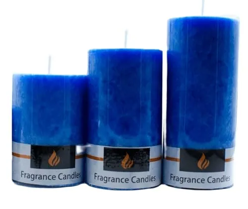 The Decor Affair Set of 3 Marble Finish Pillar Candles - Sea Breeze Scented, Smokeless, Small Size, Perfect for Home Decor & Celebrations