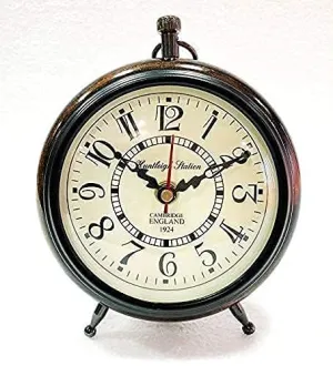 The Nautical HUBCollection Handmade Table Desk Antique Wooden Wall Clock, 6 Inch Table Desk Antique Brown Clock.
