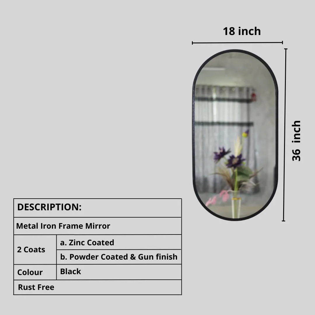 TINITALO Modern Elegance Capsule Shape Wall-Mounted Mirror Metal Framed Wall Mirror Bathroom Mirror Living Room Mirror Home Decor Mirror 18 x 36 Inches Black MF 112